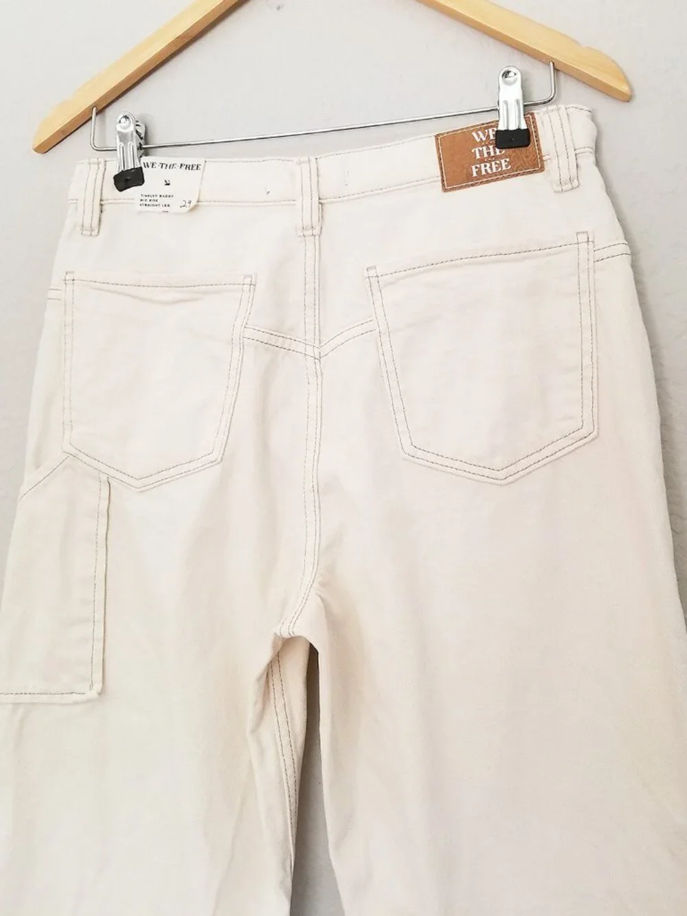 NEW Free People We The Free Tinsley Baggy Mid Rise Straight Leg Jean 29 Ecru $98